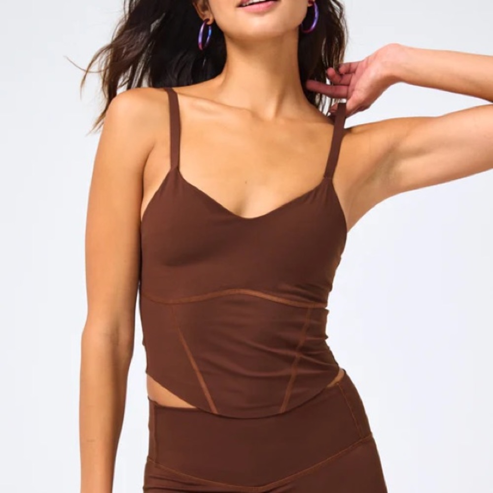Terez Action Corset Crop Tank in Cafe Brown - workout top
